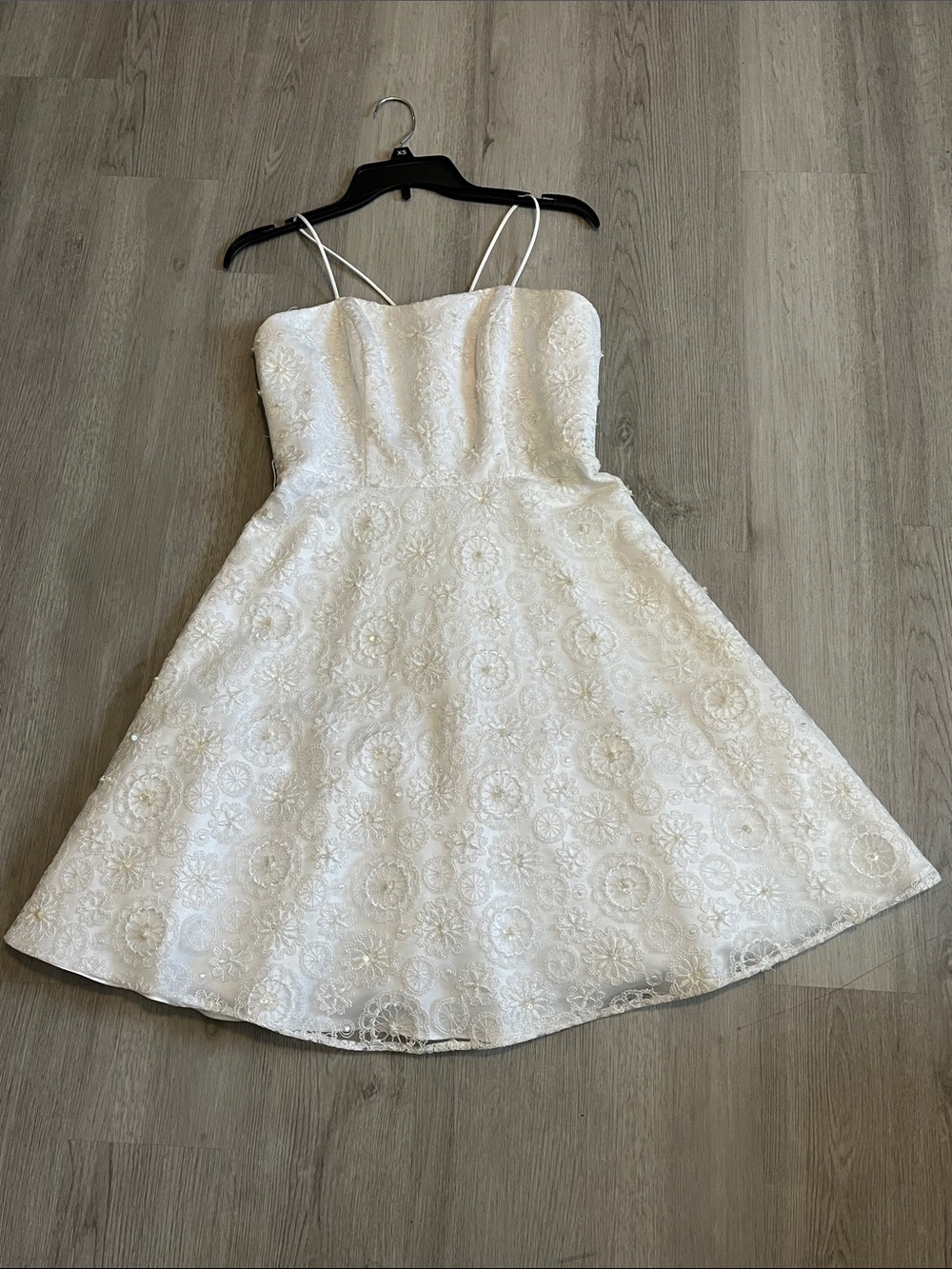 White Floral Lace Spaghetti-Strap women Formal Dress by